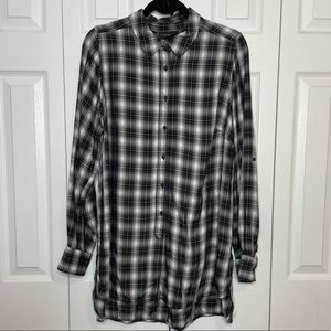 Lane Bryant Plaid Button Up Tunic Pockets 14/16